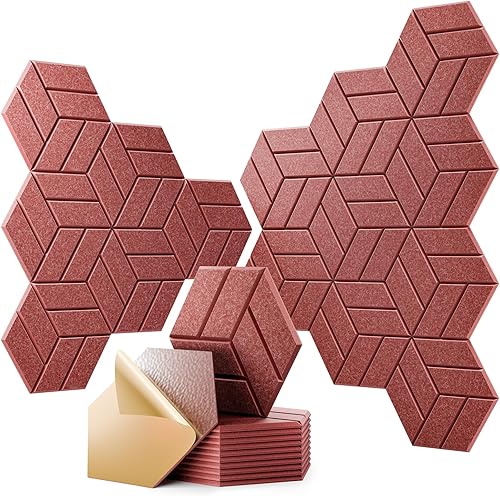 Miniatura 19 de 12 paneles acústicos autoadhesivos, paneles de espuma a prueba de sonido de 12 x 10 x 0.4 pulgadas para paredes, paneles de pared hexagonales