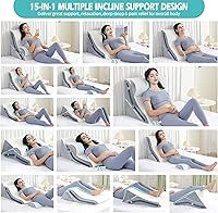 Vista 5 de Almohada de cuña para dormir, juego de almohada ortopédica de cuña de cama, almohadas de cuña de espuma viscoelástica ajustables 15 en 1 después
