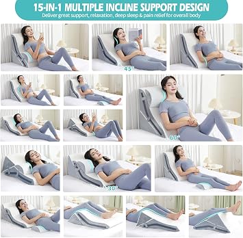 Simpledad Wedge Pillow for Sleeping, 3PCS Orthopedic Bed Wedge Pillow Set | 15-in-1 Adjustable Memory Foam Wedge Pillows Post Surgery, 9&16&20 inches Height Back Pillow 3-in-1 Incline Wedges Pillows