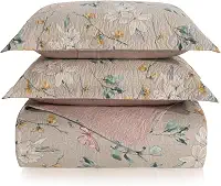 Kit Cobre Leito Colcha Boutis 3 Peças Matelado Ultrassônico Estampado Dupla Face Porta Travesseiro Aba Americana Micro Percal 150 Fios (Isabel Areia, Casal)