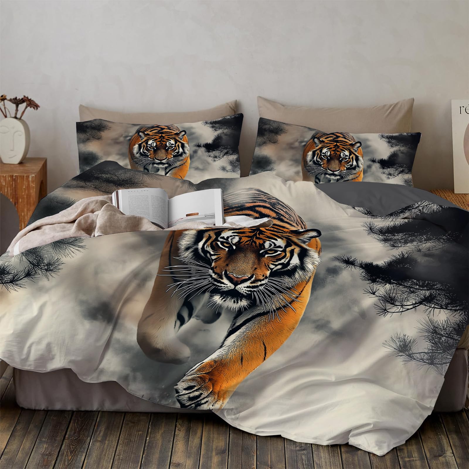 Housse de couette fille garçon réversible avec parure de lit animaux sauvages 2 personnes