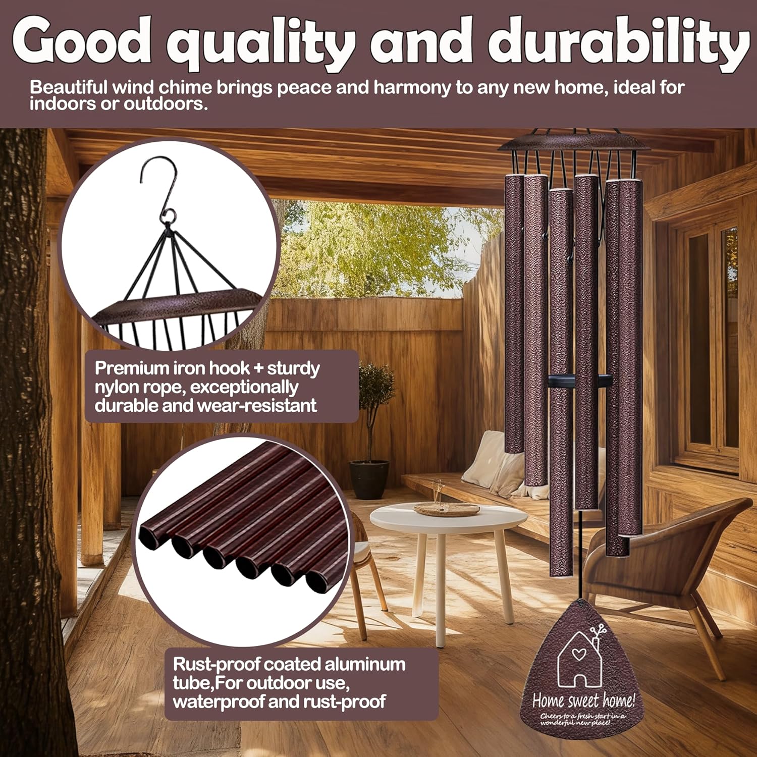 Housewarming Gifts for New Home, Home Sweet Home，House Warming Gift，New Home Gift Ideas，BestGifts for Housewarming，House Warming Gifts for Women or Men，Home Sweet Home，37 Inch Wind Chimes-Bronze