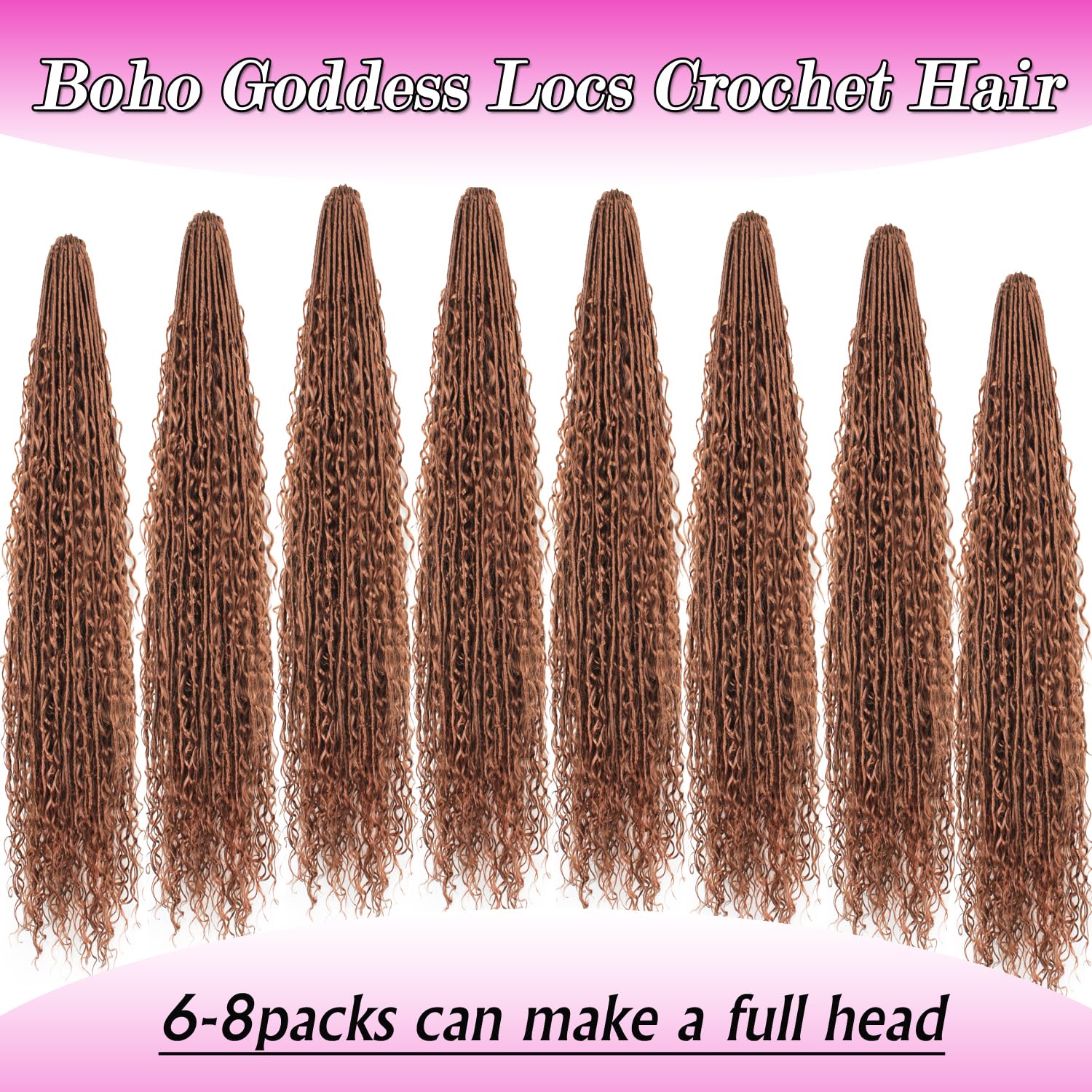 Goddess Locs Crochet Hair 30 Inch Faux Locs Crochet Pre-looped Boho Faux Locs with Curly Ends 8 Packs Long Bohemian River Locs Crochet Hair for Black Women(30Inch,30#)