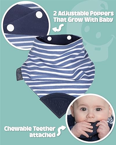 Miniatura 10 de Cheeky Chompers Neckerchew babero de dentición, babero estilo bandana 2 en 1 con mordedor de silicona de grado alimenticio