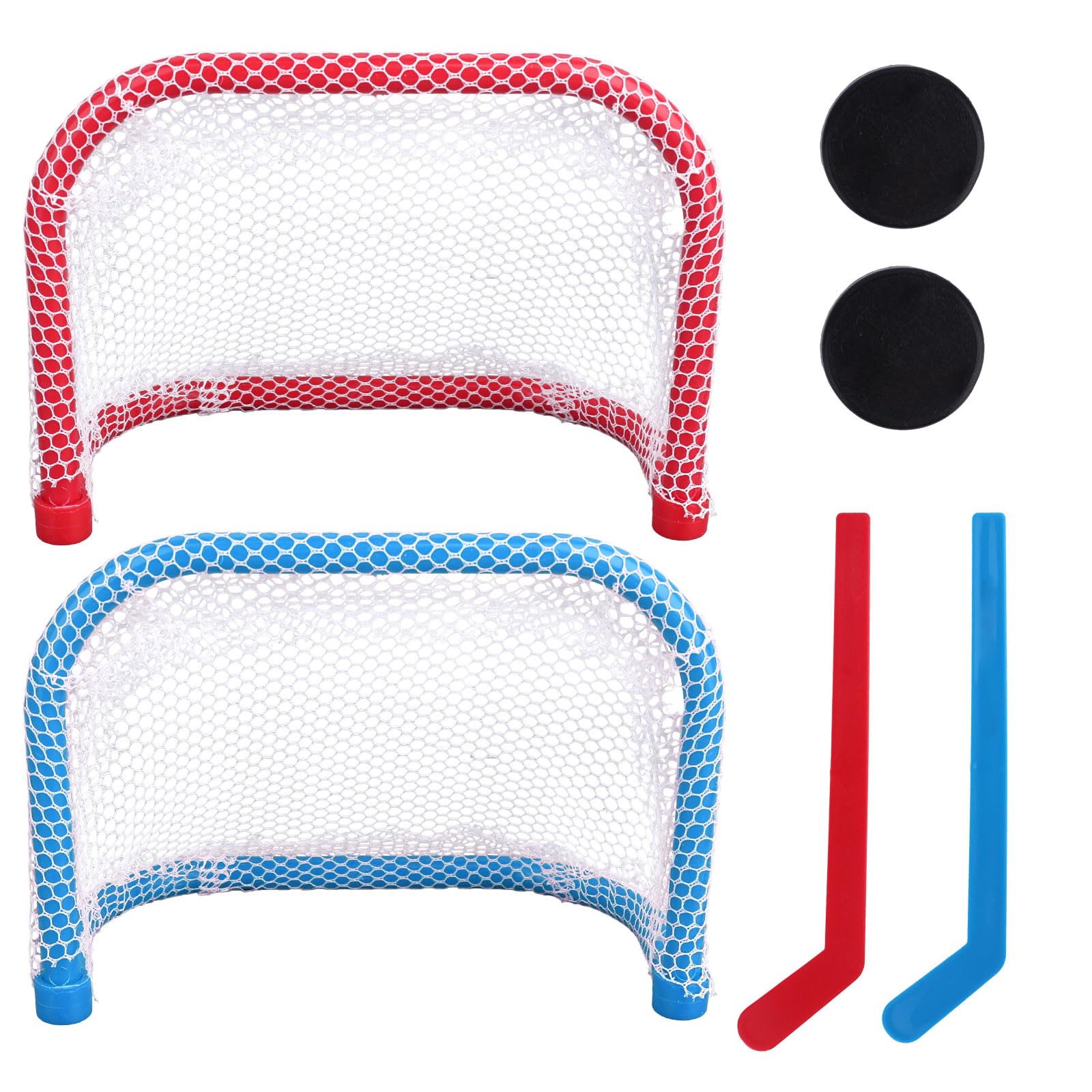 Mini Tabletop Hockey Game Set, 2pcs Goal Nets 2 Sticks & 2 Pucks Desktop Hockey Toys for Adults Indoor Family Game Night Sport Party Supplies