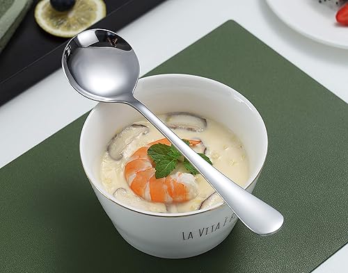 Miniatura 4 de Kyraton Cucharas redondas de acero inoxidable de 12 piezas, cucharas de cena y mesa, juego de cubiertos, aptas para lavavajillas