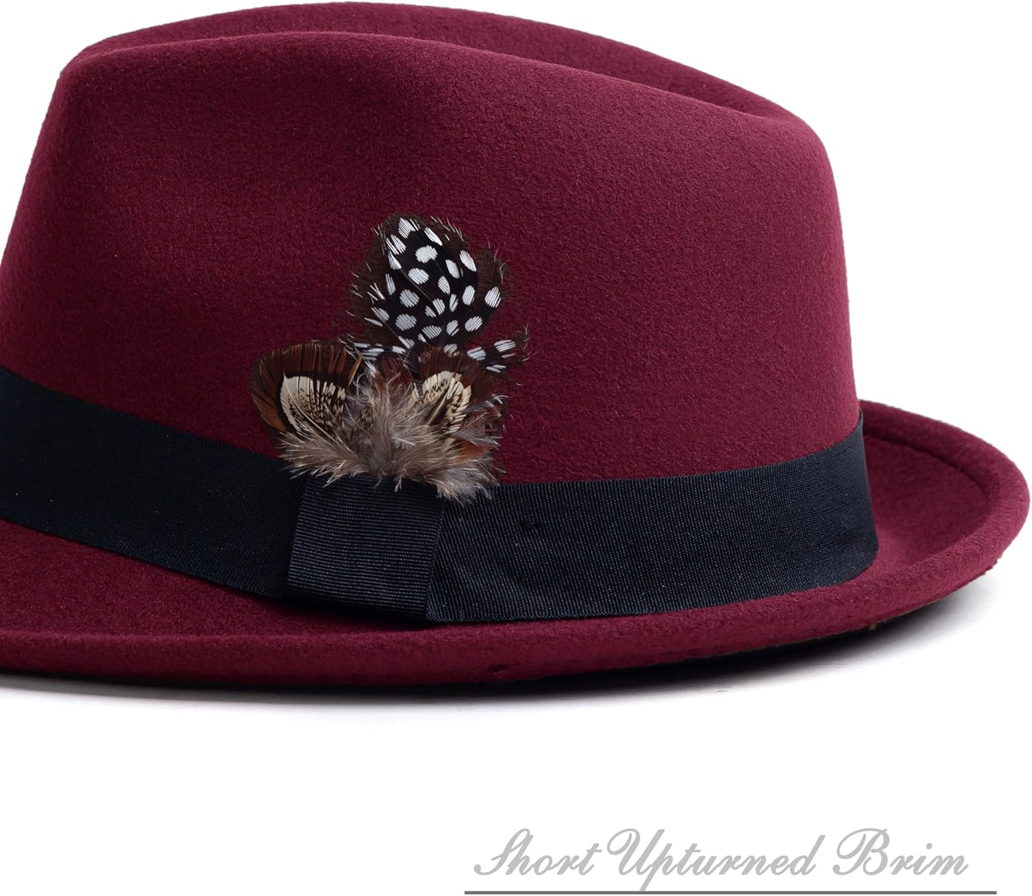 Short Brim Fedora Hats for Men & Women Felt Dress Panama Trilby Hats with Feathers Band - Image 2
