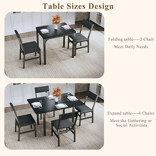 Miniatura 3 de Juego de mesa de comedor para 4, juego de mesa de cocina extensible con cojines y sillas, conjunto de 4, mesa de comedor rectangular con marco de