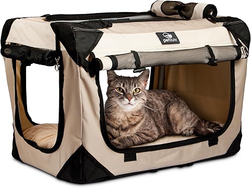 Miniatura 1 de PetLuv Happy Cat - Transportador con parte superior y lateral plegables, lados blandos, y caja de viaje, de alta calidad, cierres de zíper, correas