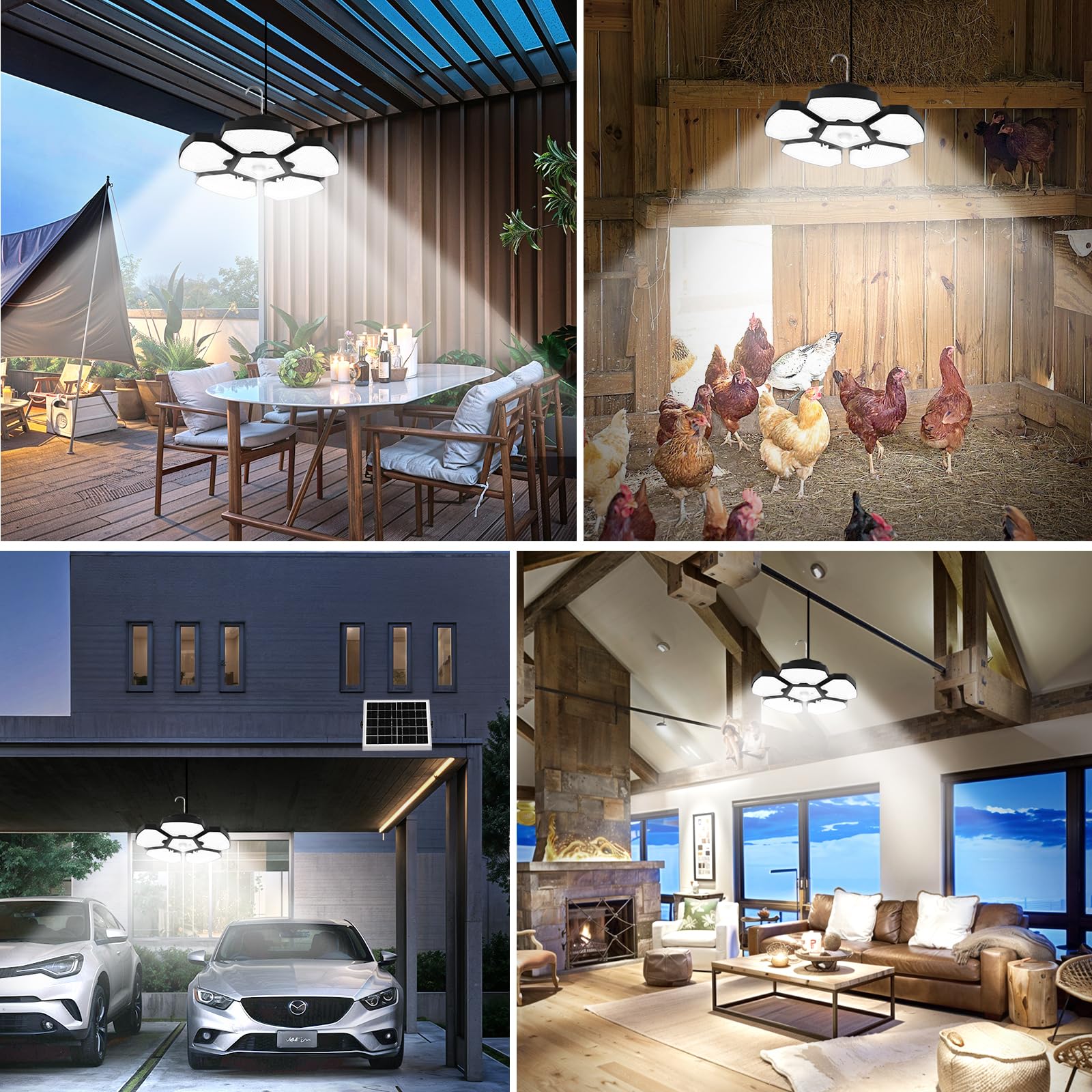 Luce solare per capanno con sensore di movimento, luce per interni con telecomando, 156 LED più luminosi, 5+1 foglie, giorno o notte, impermeabile IP65, per giardino, patio, balcone, fienile, cortile