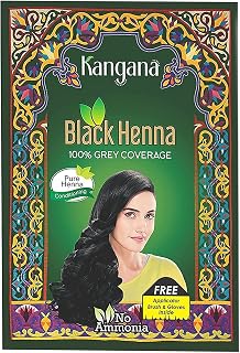 KANGANA Natural Black Henna Powder, 6 Pouches, 60 g (2.11 Oz), Natural Grey Coverage, Artificial Color Free, Enriched with Amla, Aloe Vera, Hibiscus and Shikakai, Unisex