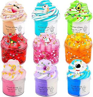 9 Pack Slime Kit, with 6 Butter Slime and 3 Jelly Cube Crunchy Slime, Soft & Non-Sticky, for Girls and Boys Family Toy, Party Favors, Stress Relief Toys