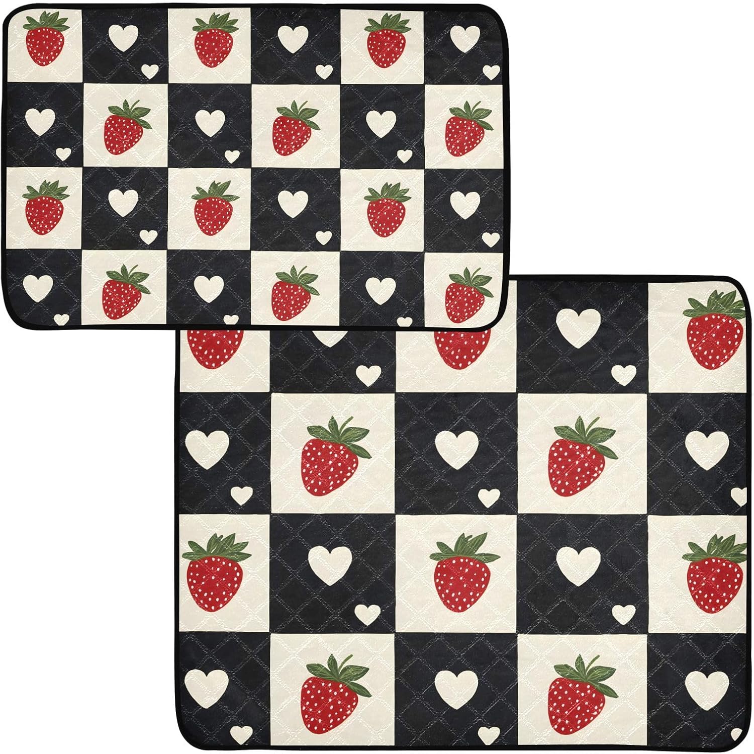 Washable Pee Pads for Pets Grid Strawberry Heart-Shaped Pattern Reusable Cats and Dogs Mats