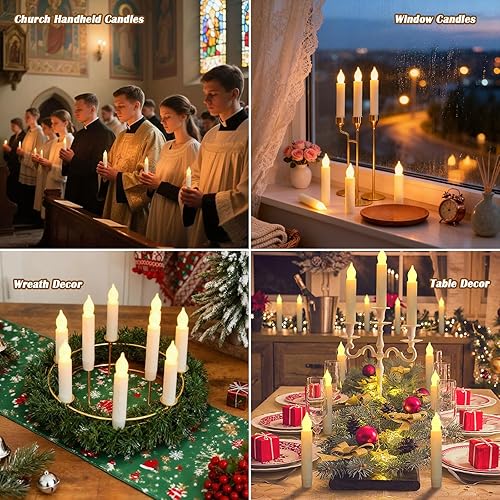 Miniatura 4 de Lezonic Flameless Battery Operated Candlesticks Flickering, 24Pcs White LED Battery Christmas Window Candles, 6 Inch Short Taper Candles Hanging