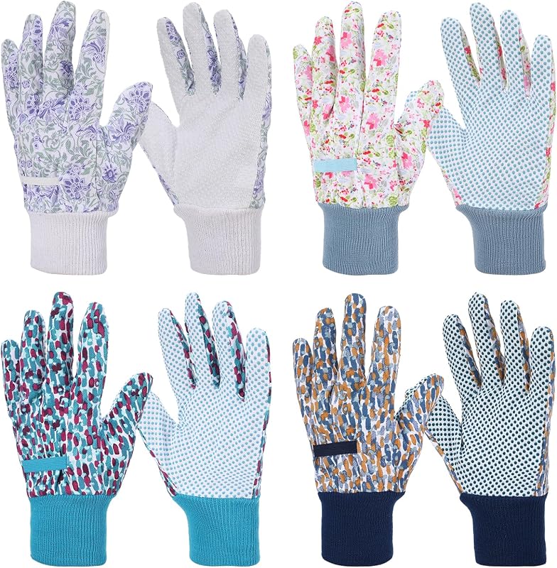 4 Pairs Gardening Gloves for Women Breathable Floral Garden Gloves | Non-Slip Grip Work Glove for Weeding Planting