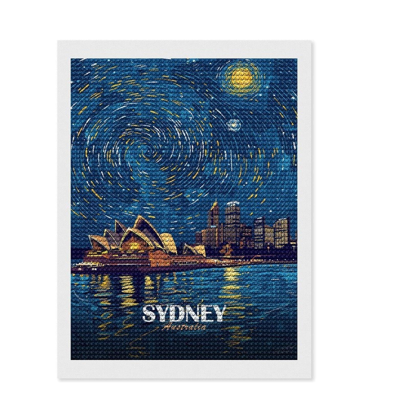 Junmoney Sydney Opera House Starry Night 5D Diamond Painting Kit 12"x16", Easy to Enjoy, Cute Room Decor, Full Kit Included, Creative Gift Idea