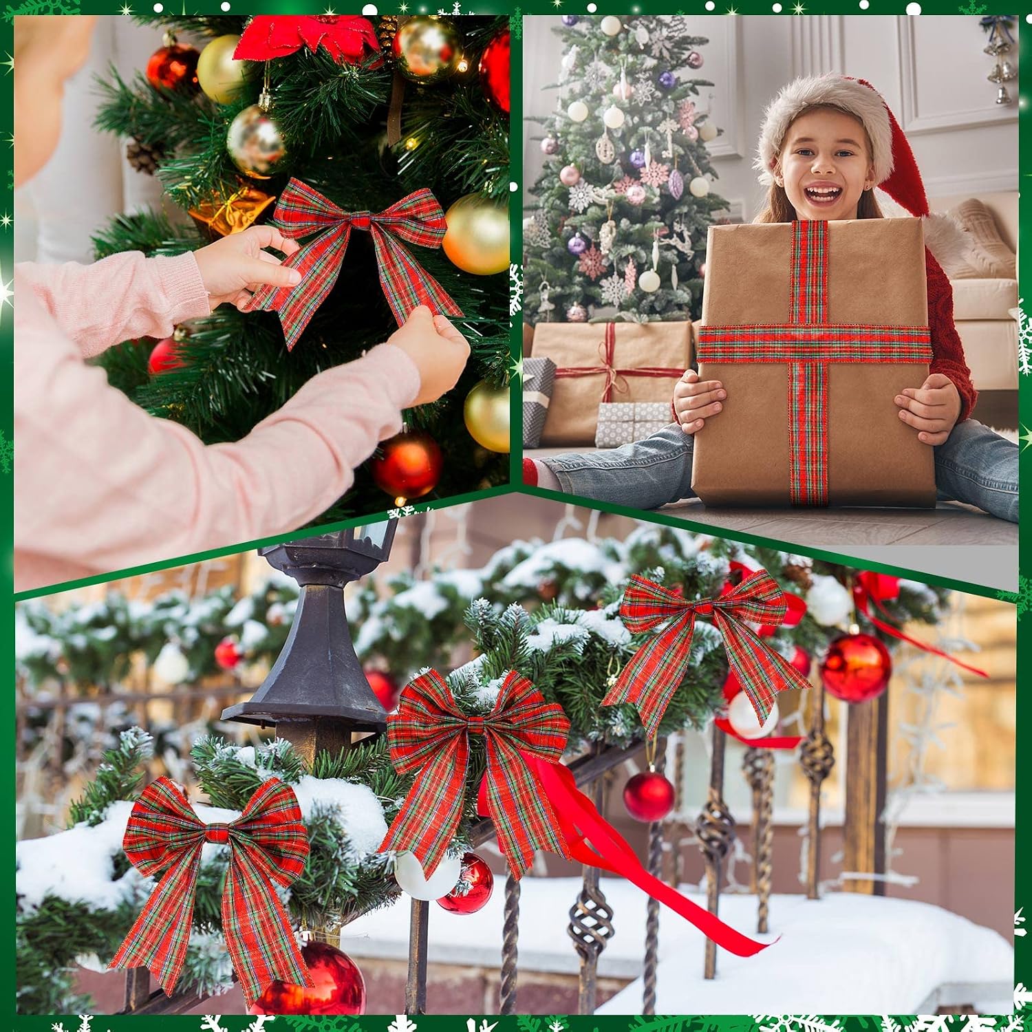 Yinder Plaid Christmas Wired Ribbon 2.5 Inch 50 Yard Traditional Red Tartan Plaid Christmas Holiday Ribbon Green Red Gold Garland Home Decor Gift Wrapping DIY Craft