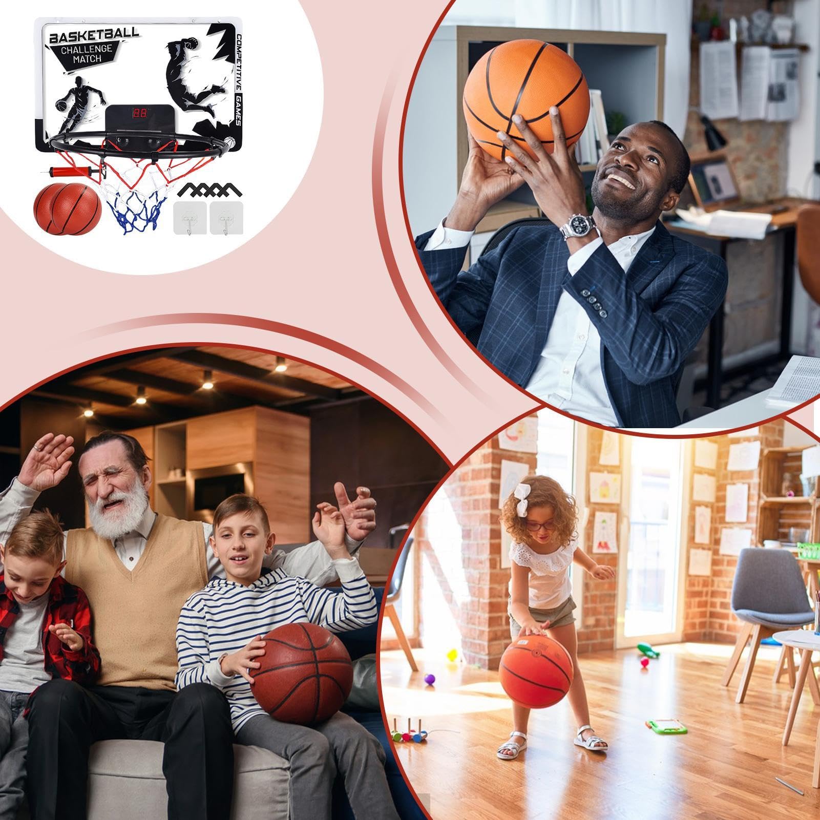 Teksome de Panier de Basket, Panier de Basket électronique - Panier de | Basket intérieur Porte et Mur pour avec éclairage LED | Panneau Mural incassable, de Basket-Ball pour