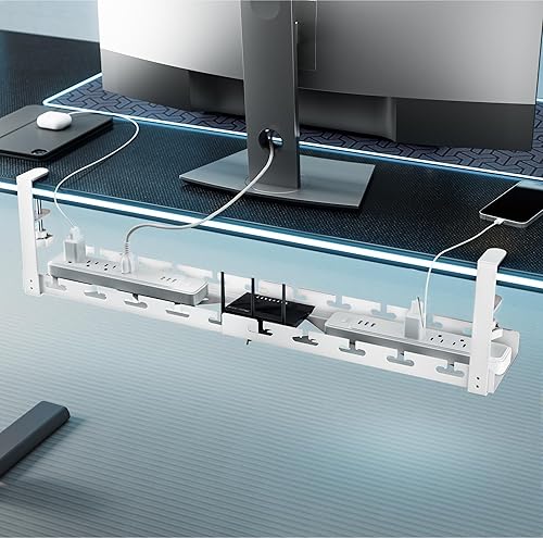 ARES WING Bandeja extensible de 17 a 28.7 pulgadas para organizar cables debajo del escritorio con ranuras para cables, organizador de cables con