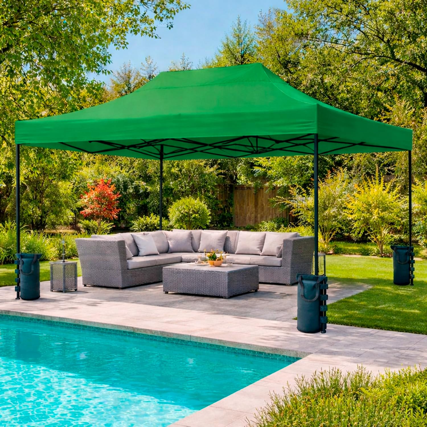 Gazebo Professionale 3x4.5 M Richiudibile Automatico In Acciaio Con Telo Oxford 1200D PVC Impermeabile e Anti UV Struttura a Fisarmonica con Sacche Zavorra e Borsa Trasporto Sagre Feste (Verde)