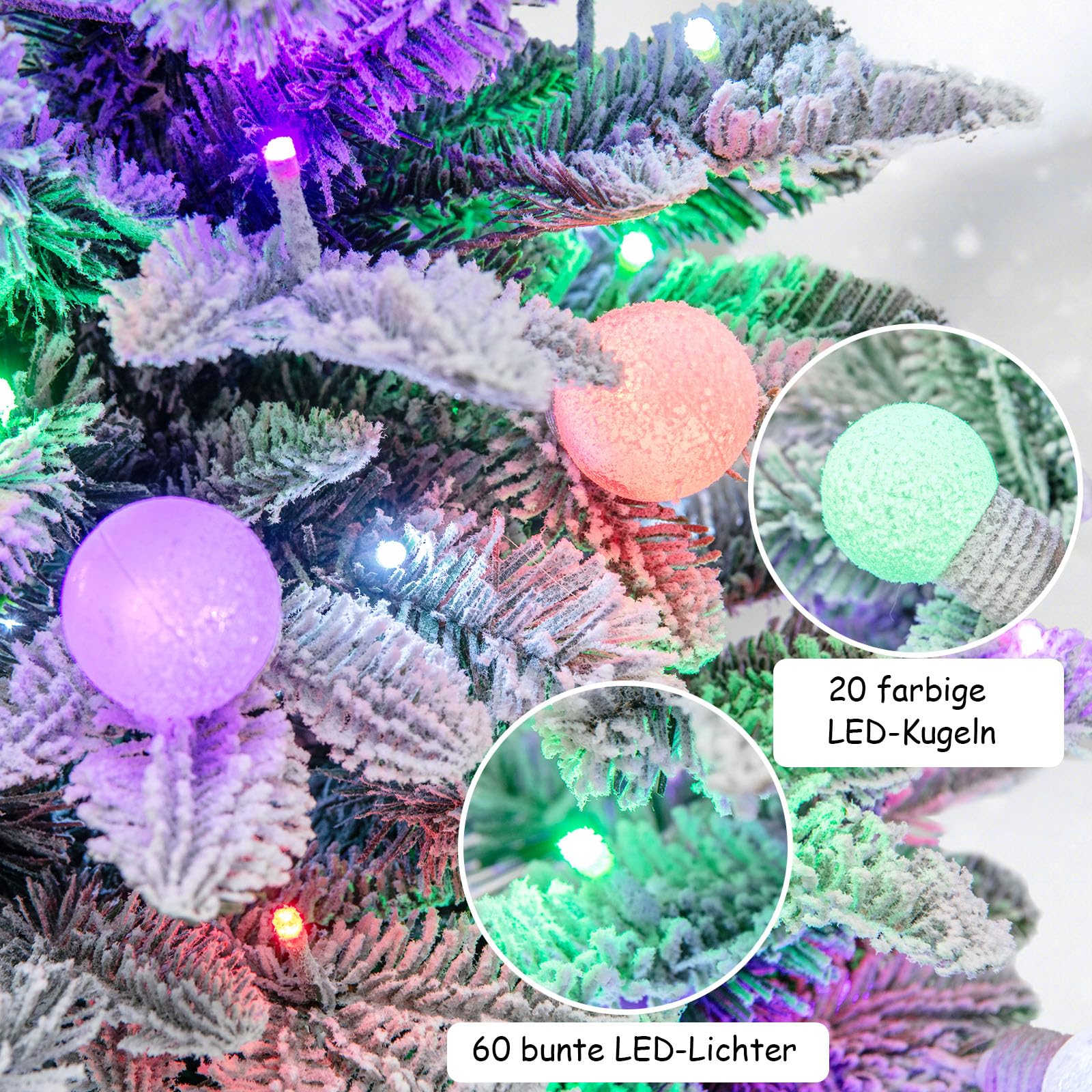 RELAX4LIFE 100 cm Künstlicher Weihnachtsbaum mit Beleuchtung & Schnee, Kleiner Tannenbaum mit 80 mehrfarbigen LED-Lichtern & 148 Zweigspitzen, Tisch Christbaum mit Topf für Zuhause & Eingang, Weiß