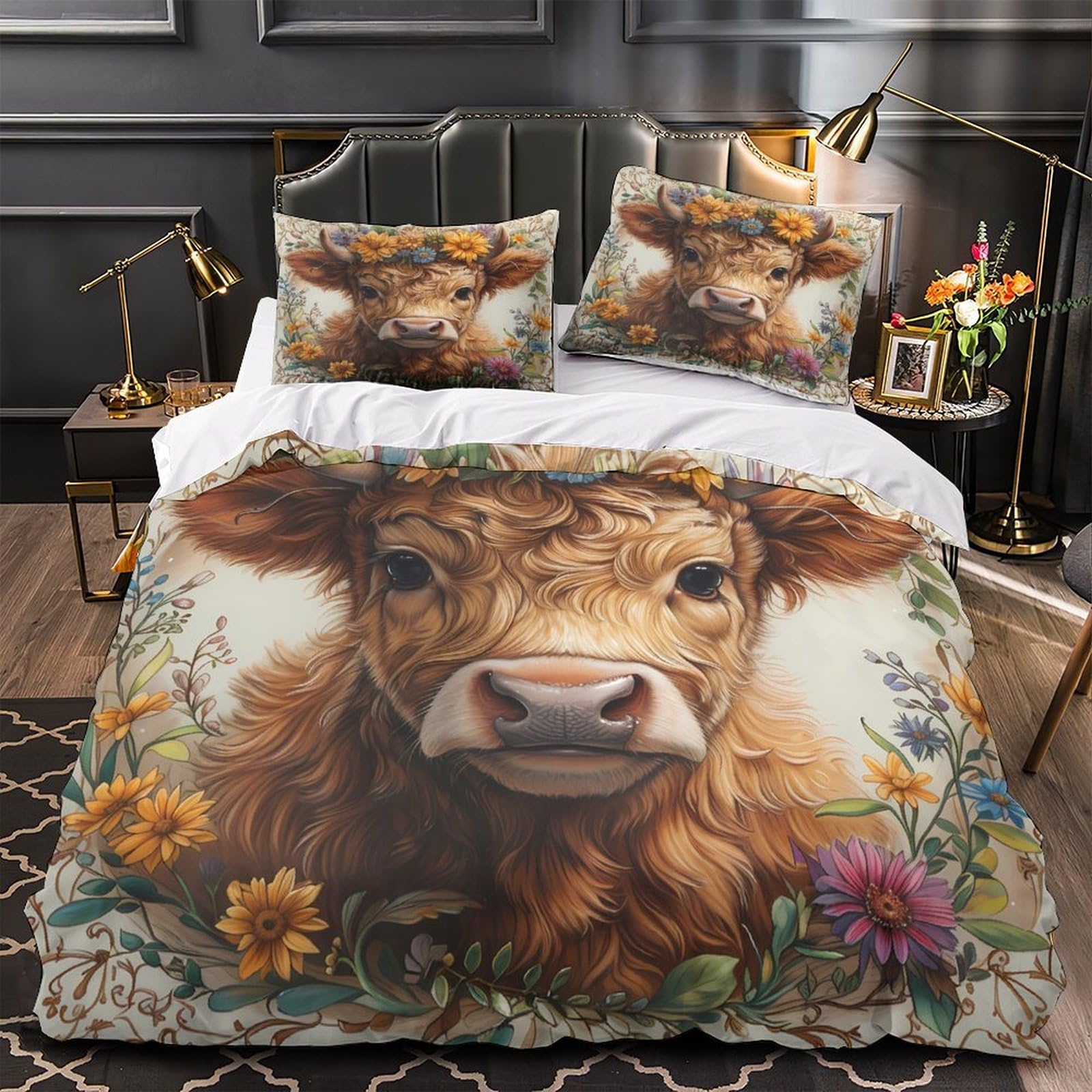 Parure de lit vache mignonne en microfbre 135x200cm pour lit simple