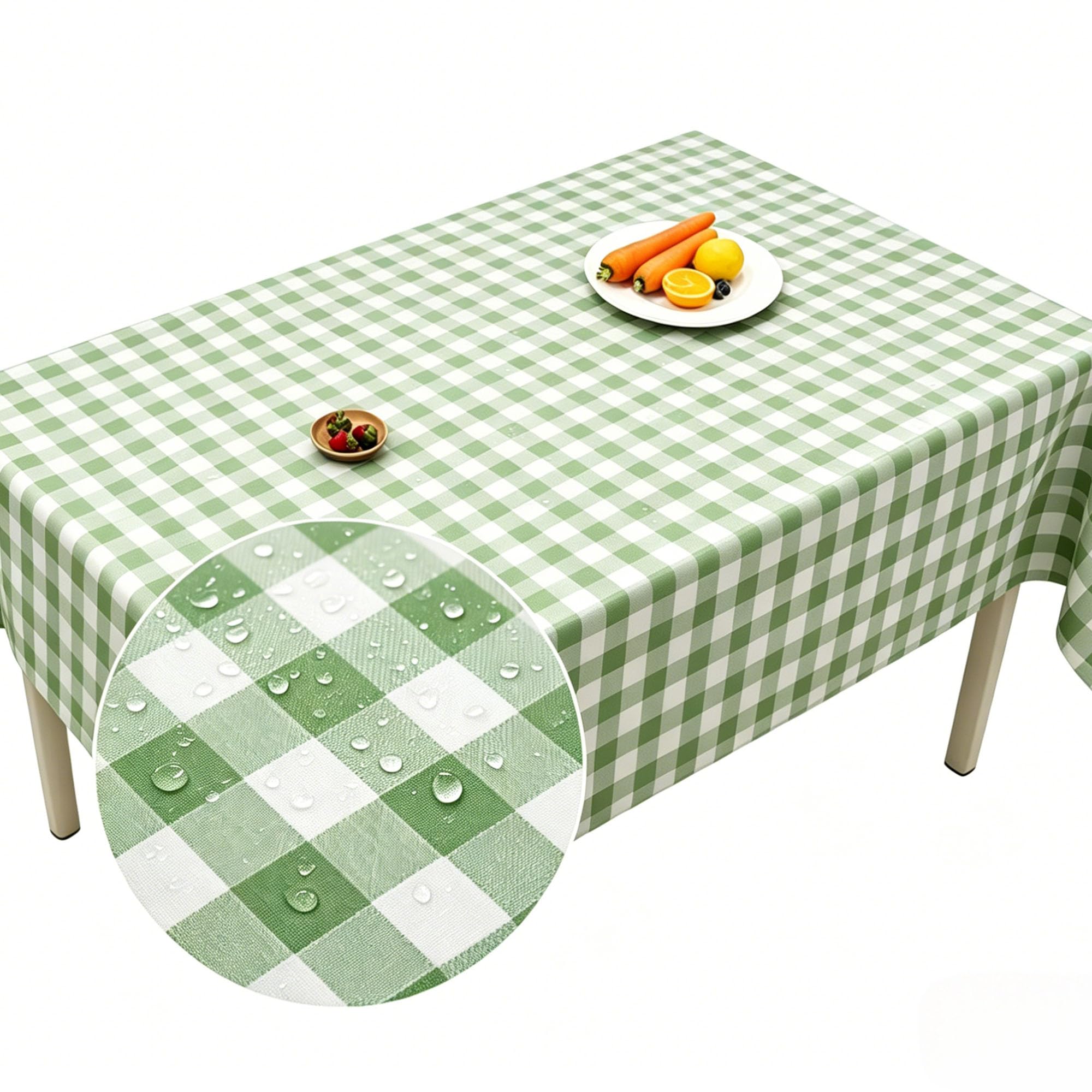 Artifolia Rectangular Tablecloth 140x200cm, 100% Polyester Waterproof Gingham Table Cover, Wipe Clean Washable Table Cloth for Kitchen Dining Party, Light Sage Green