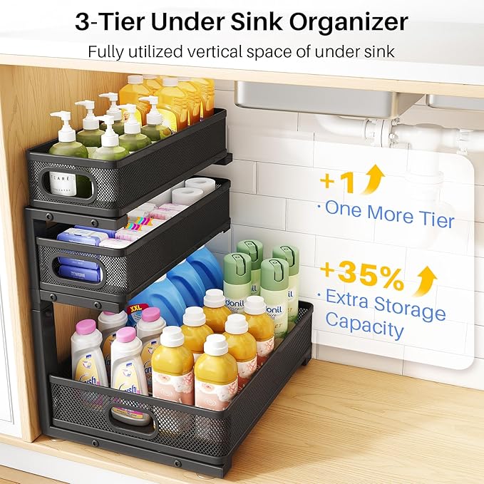 Organizador de 3 Niveles para Debajo del Fregadero, 2 Piezas, Negro miniatura 3