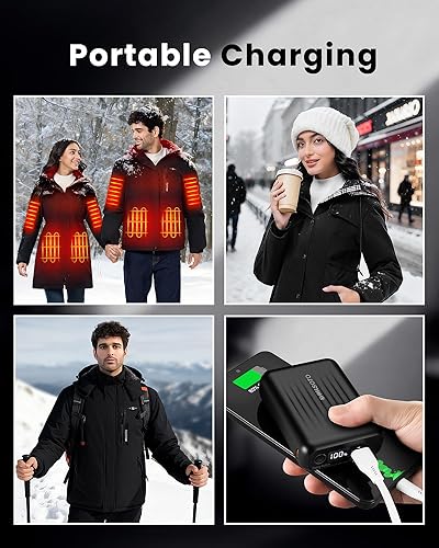 Miniatura 6 de WASOTO 18400mAh - Chaquetas calefactadas, batería portátil, pantalla LED, batería recargable para chaleco calentado, banco de energía para hombres y