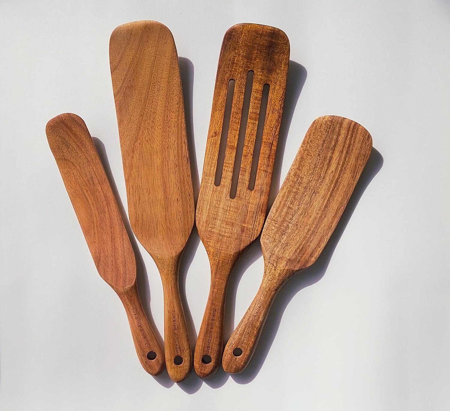 Turbine Kitchen Acacia Wood SpurtlesSet of 4 Elegantly Finished NonStick Spurtle