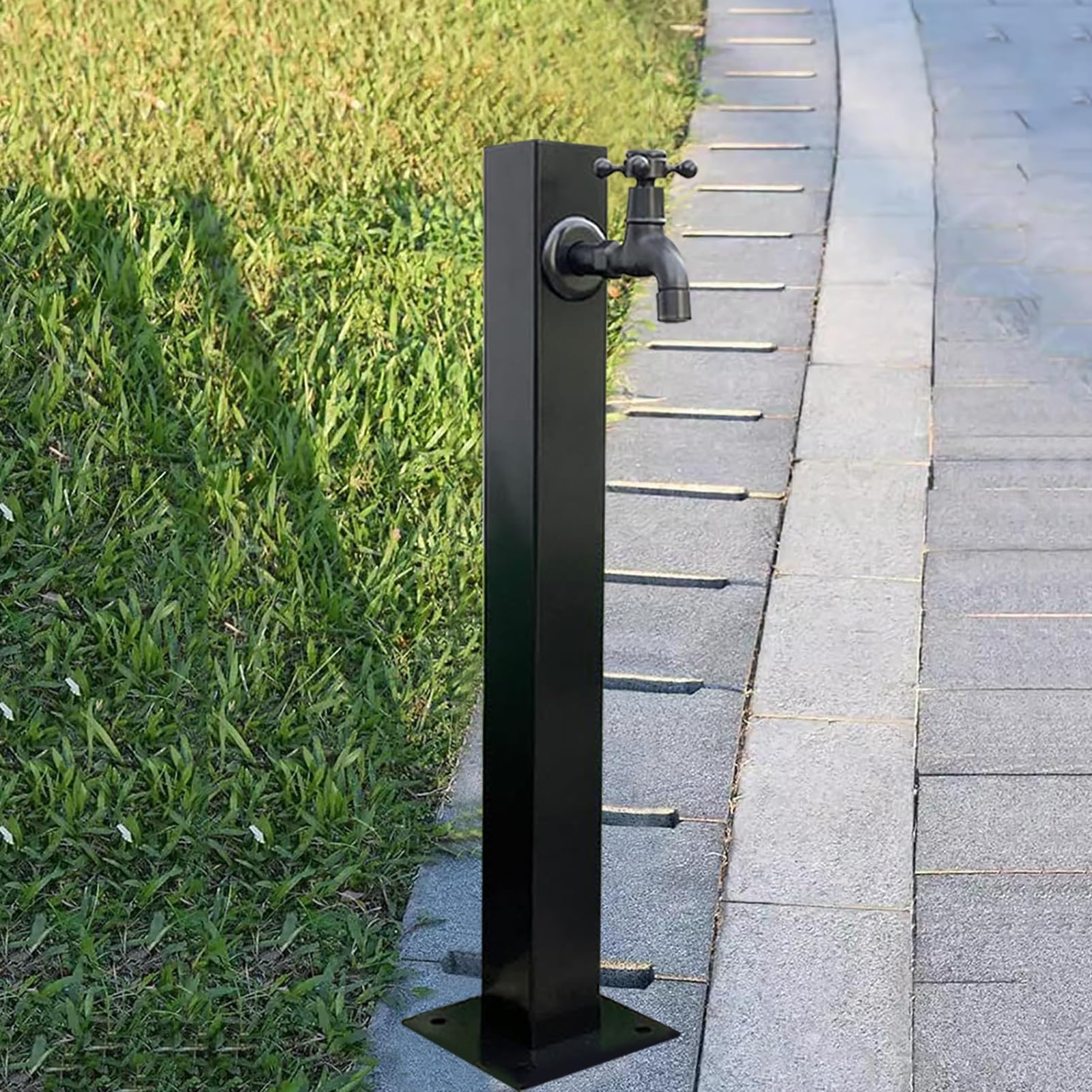 Hamankim Stainless Steel Water Column Decorative Water Tap with Mounting Accessories, Black Square Vertical Courtyard Column Faucet for Irrigation/Washing(Height: 95cm/37.4in)