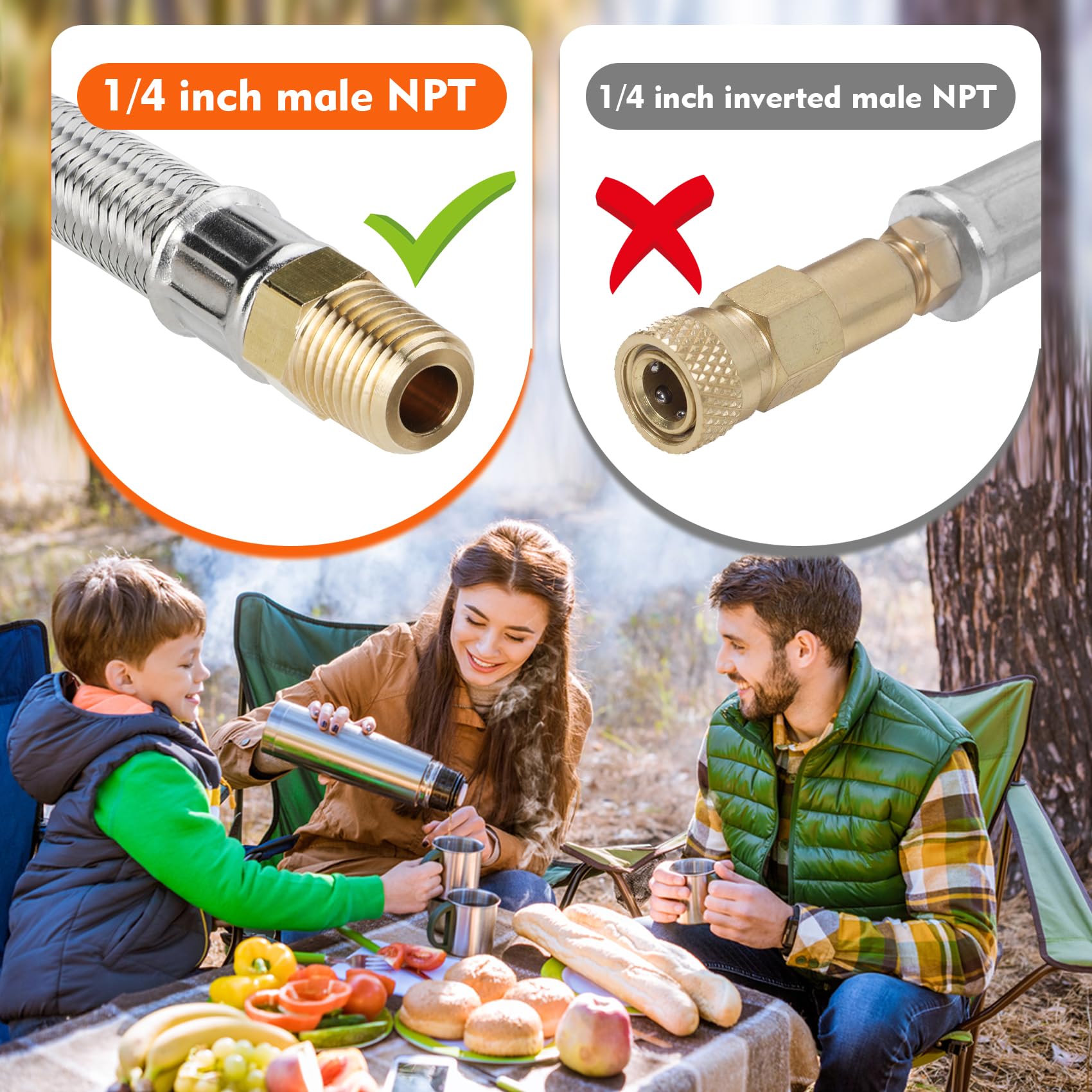20-calowy wąż propanowy do kampera z miernikiem, wymienny wąż propanowy do dwustopniowego regulatora, wąż propanowy ze stali nierdzewnej z męskim wlotem NPT, 2 szt