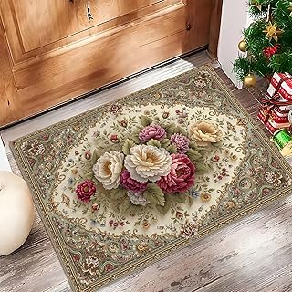 Fußmatte 90x150cm Kurzflor Türmatte, Faltbar Dünner Waschbar Klassische Persische Fussmatte, Elegante Florale Dekoration Innenbereich rutschfeste Teppich Küche Schlafzimmer