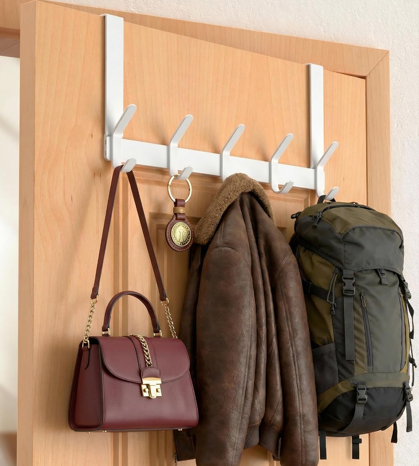 Over The Door Hooks Hanger with 7" Arms for Hanging Heavy Coats, Towel, J7U, Perfectly Fits US Standard 1 3/4-inch Doors, Towel Rack Bathroom Organizer Holder, Rustproof, White image 2