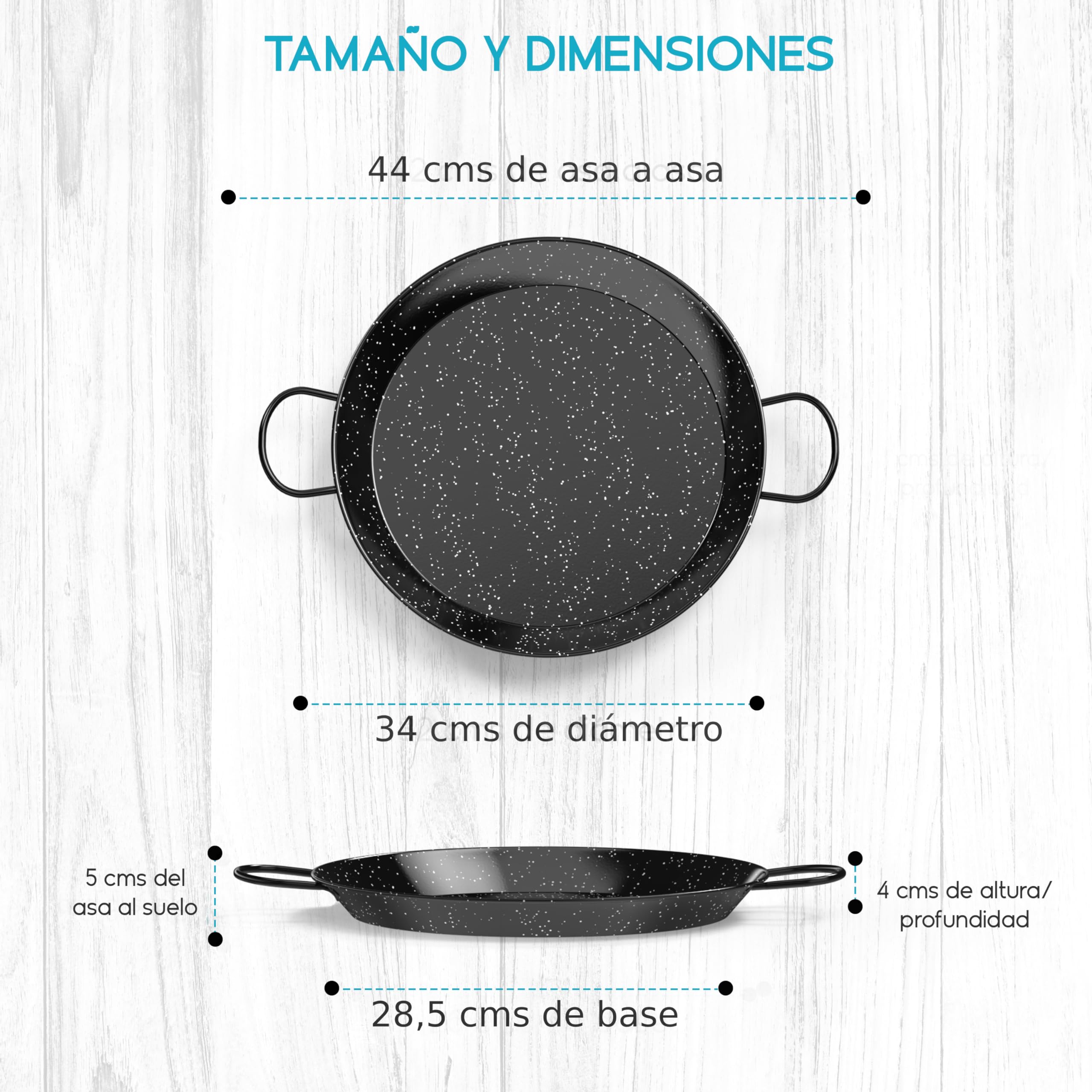 TEHORNEO Paella Pan 32 cm - Enameled Steel Paellera for Induction - 4-5 Portions With Kit (34 cm)