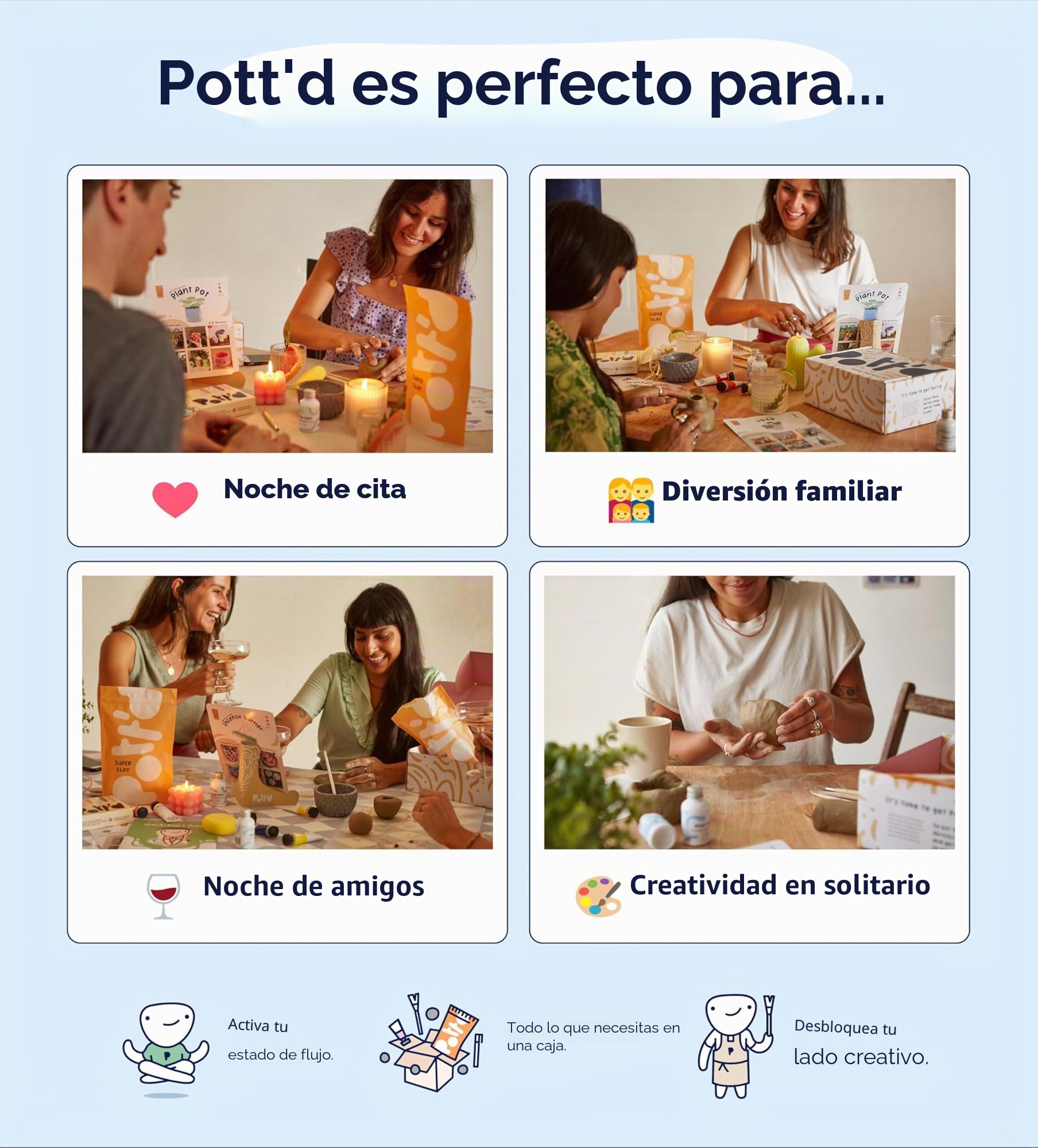 Pott'd Home - Kit arcilla de secado al aire para principiantes. Kit de manualidades para adultos. El kit incluye: cerámica secado al aire para adultos, herramientas, pinturas, pinceles, guía práctica