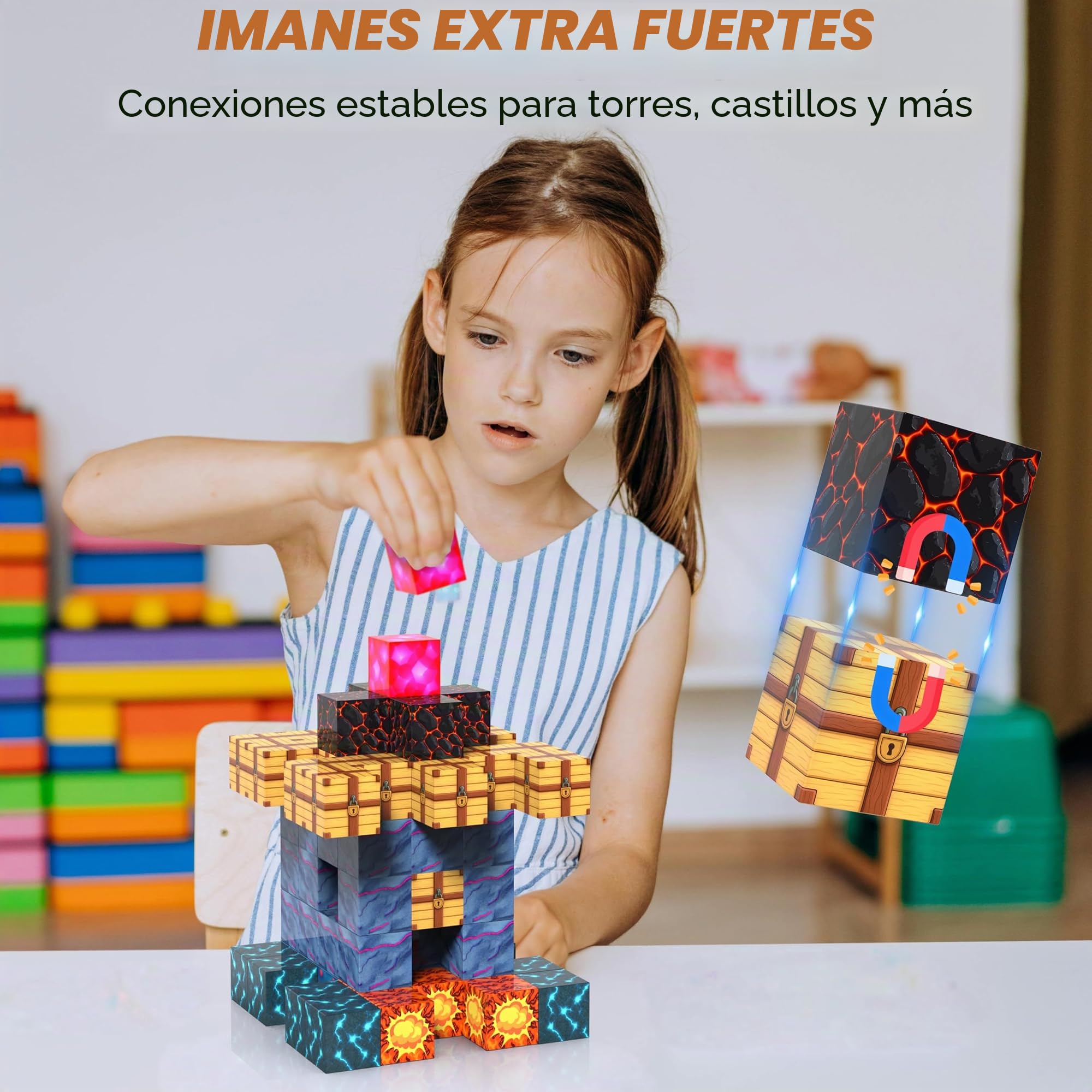 Cubos Magnéticos para Niños – Bloques de Construcción 3D Juguetes Stem, Bloques Magnéticos Montessori para Niños Pequeños, Construcción Creativa de 3 Años en Adelante