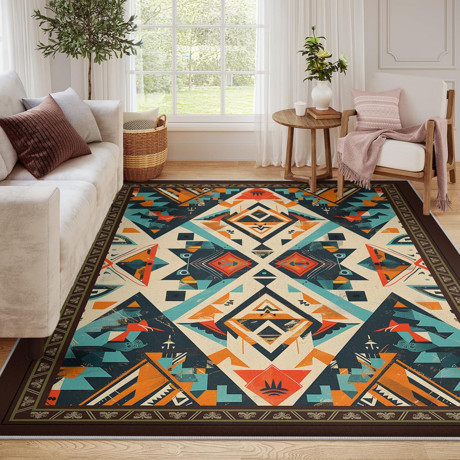 Tapis lavable antidérapant à motif losange contemporain