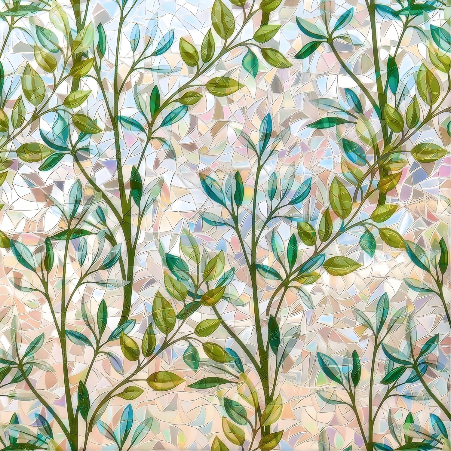 Ranzdn Window Privacy Film - Stained Glass Window Film Static Cling UV & Heat Blocking Rainbow Window Film for Glass Doors, Bedroom Windows - No Glue