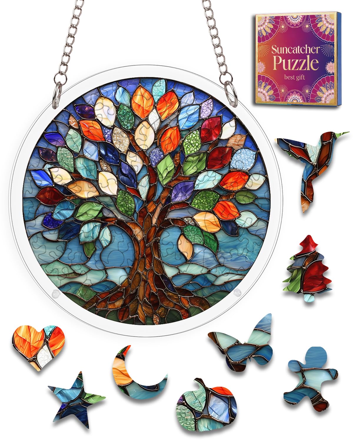 Acrylic Jigsaw Puzzle Suncatcher Tree of Life Fall Leaves Adult Gifts 12"