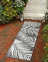 Vista 15 de Unique Loom - Tapete de la colección Outdoor Botanical, diseño de palmera (6.1 pies x 9 pies, rectangular, color azul/azul marino)