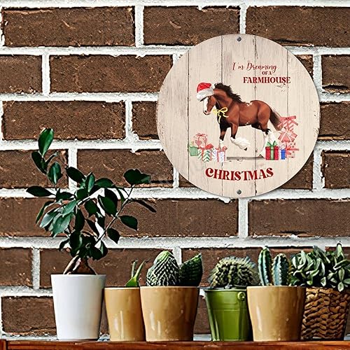Miniatura 4 de Letrero de metal redondo con texto en inglés "I'm Dreaming A Farmhouse Christmas Welcome - Letrero de metal redondo con texto en inglés "I'm