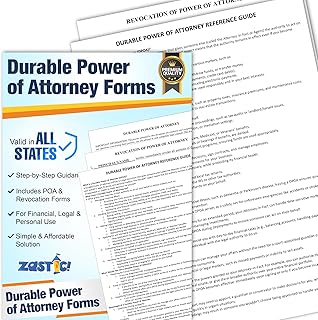 Zastic! 2025 Durable Power of Attorney Forms Kit - Comprehensive Power of Attorney Form for Financial, Legal, and Personal Use – Includes 3 Blank Durable Power of Attorney Forms, Guide, & Envelopes