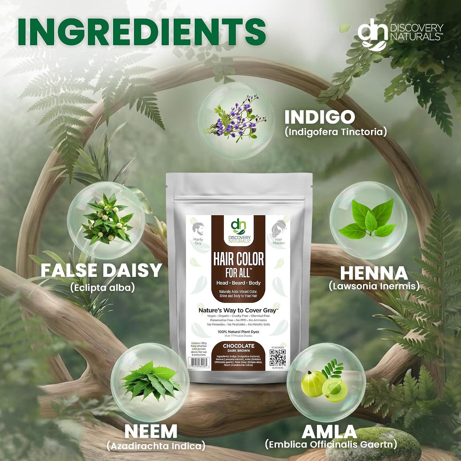 Chocolate Dark Brown Henna Hair Color For All Kit | 100% All Natural Hair Dye & Beard Dye Powder Kit Organic, Herbal & Vegan Chemical & Cruelty Free Permanent Gray Coverage & Tinting image 2