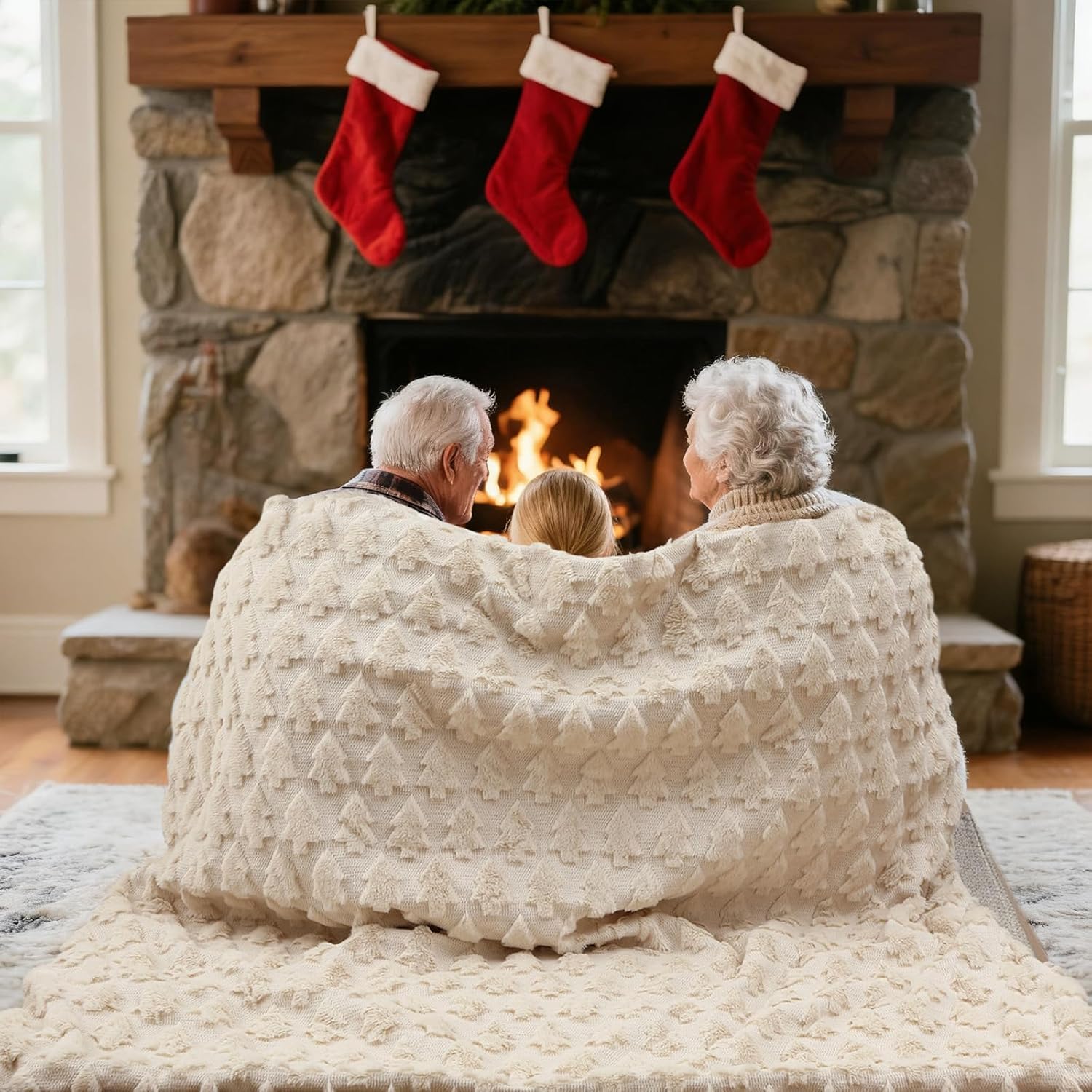 Breling Christmas Throw Blanket 3D Beige Christmas Tree Fuzzy Fluffy Soft Cozy Blanket and Throws Holiday Fleece Flannel Plush Fluffy Decoration for Couch Bed Sofa Holiday Party Gifts 50" x 60" - Image 7