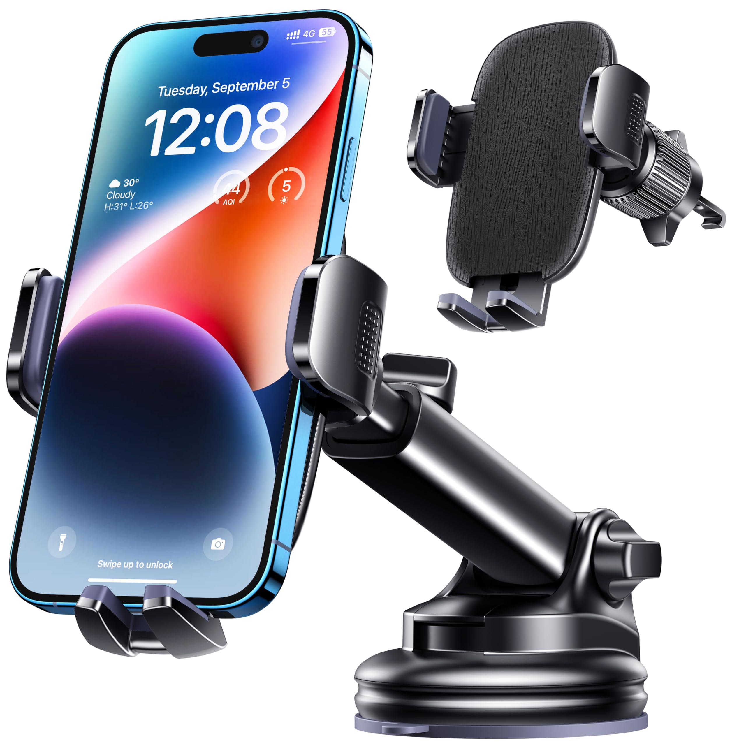 Qifutan Dash Mounted Phone Holders for Your Car Dash Phone Mount for Car Dashboard Air Vent Multi-Mount 3 in 1 Vehicle Windshield Holder Compatible Multi-Device Clip Desk Mount