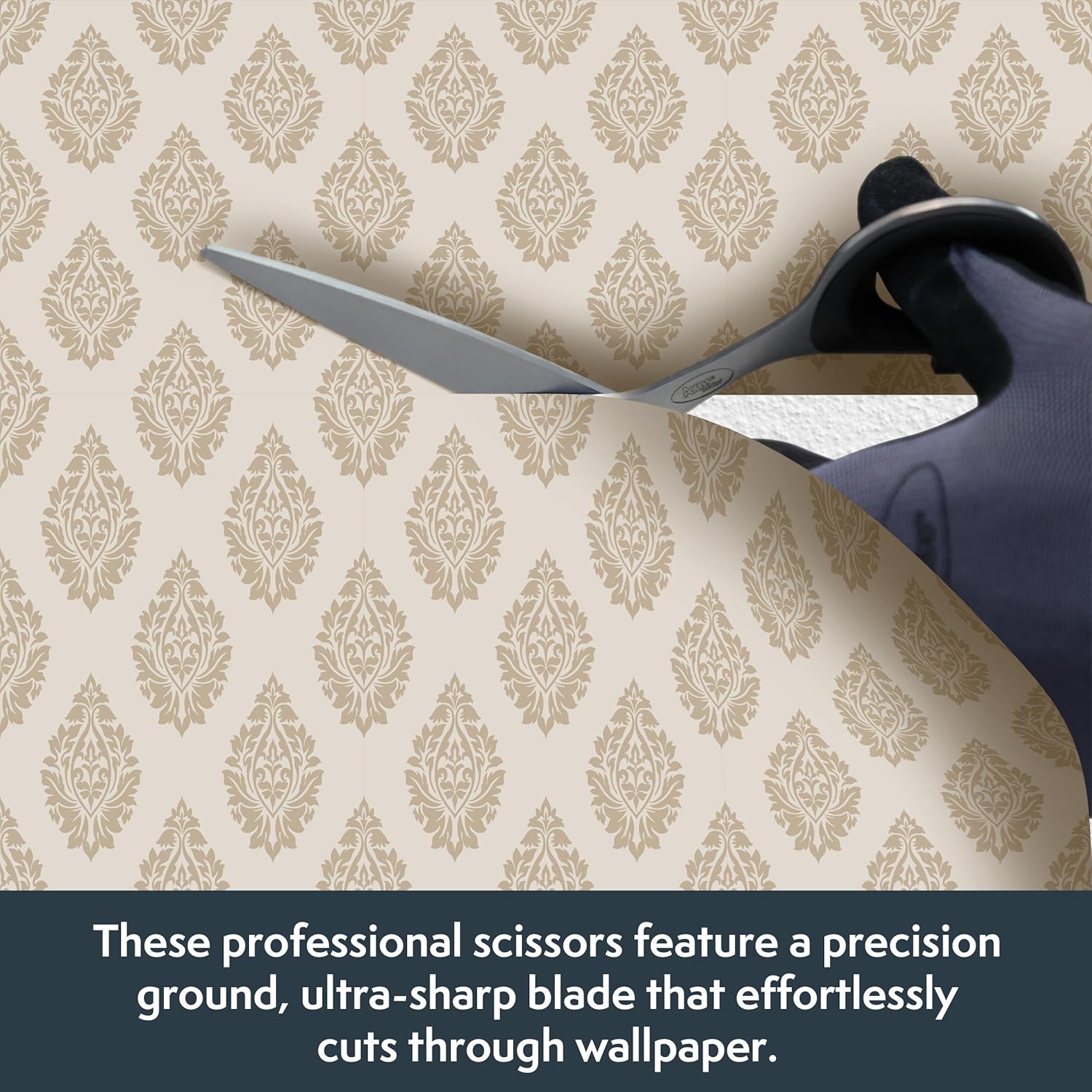 Axus Decor Perfect Tip Precision Scissors (Onyx Series) - Stainless Steel Scissors & Super Sharp Blades & Rust Resistant, Precisely Cutting Tool for Wallpaper, Fabrics, Fine Mesh - Length 205mm