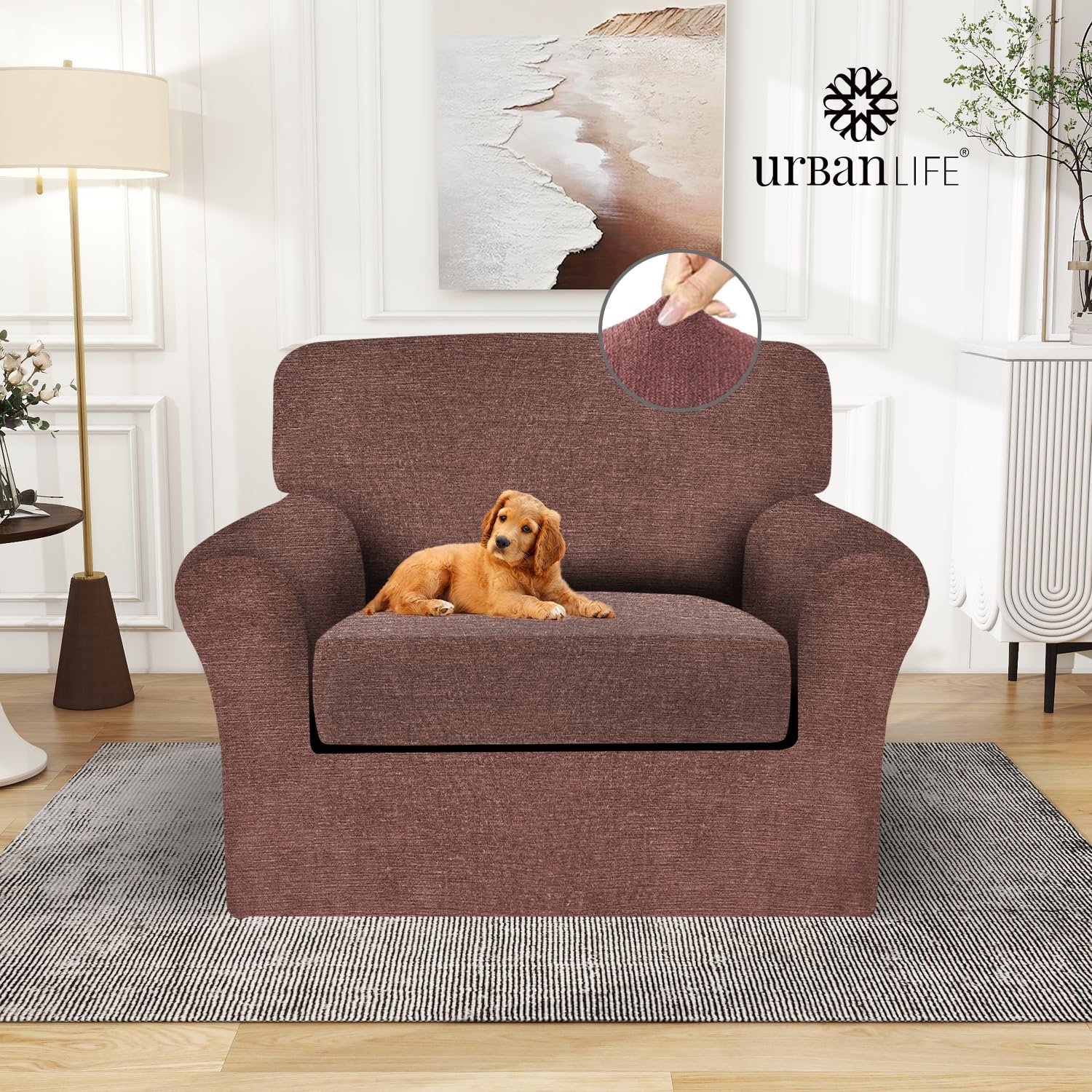 URBANLIFE Stretch Sofa Slipcover - 2-Piece Sofa Cover, Sofa Protector Couch with Soft & Breathable, Couch Covers for 1 Cushion Couch Sofa Pet Friendly, Knit Fabric - Machine Washable (Sofa, Chocolate)