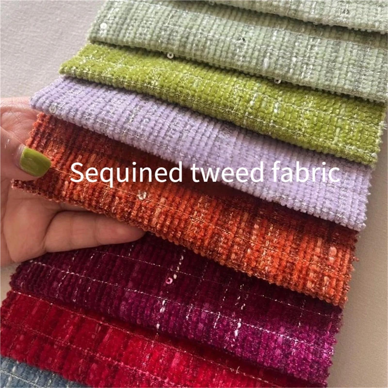 Tradycyjna tkanina tweedowa, Polyester Tweed Sequin Fabric For DIY Sewing Coat Skirt Vest Multicolor 100cmx148cm(Beige)