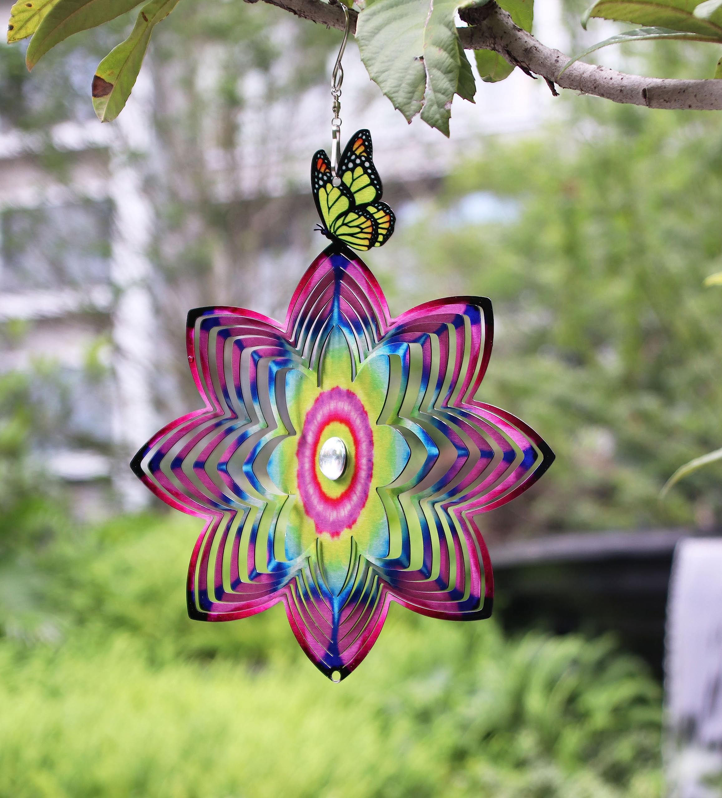 SPRING SONG Butterfly on Mandala Flower Wind Spinner for Yard and Garden Stainless Steel Spinner Indoor and Outdoor Hanging Decor Crafts Ornament Gifts Kinetic Art Yard Garden Hanging Wind Spinner — image 1